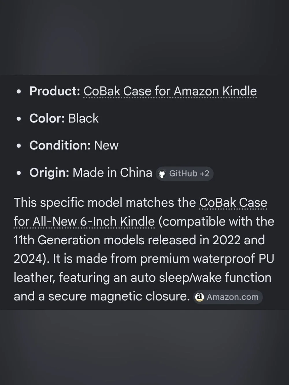 Kindle 6 Inch 11th Generation PU Leather Case